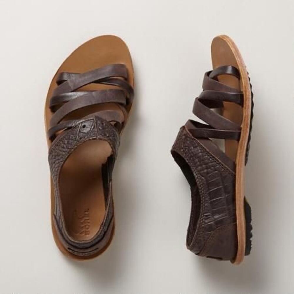 Sorel Lake brown leather Sandals strappy textured ankle size 9.5 W boho gorpcore